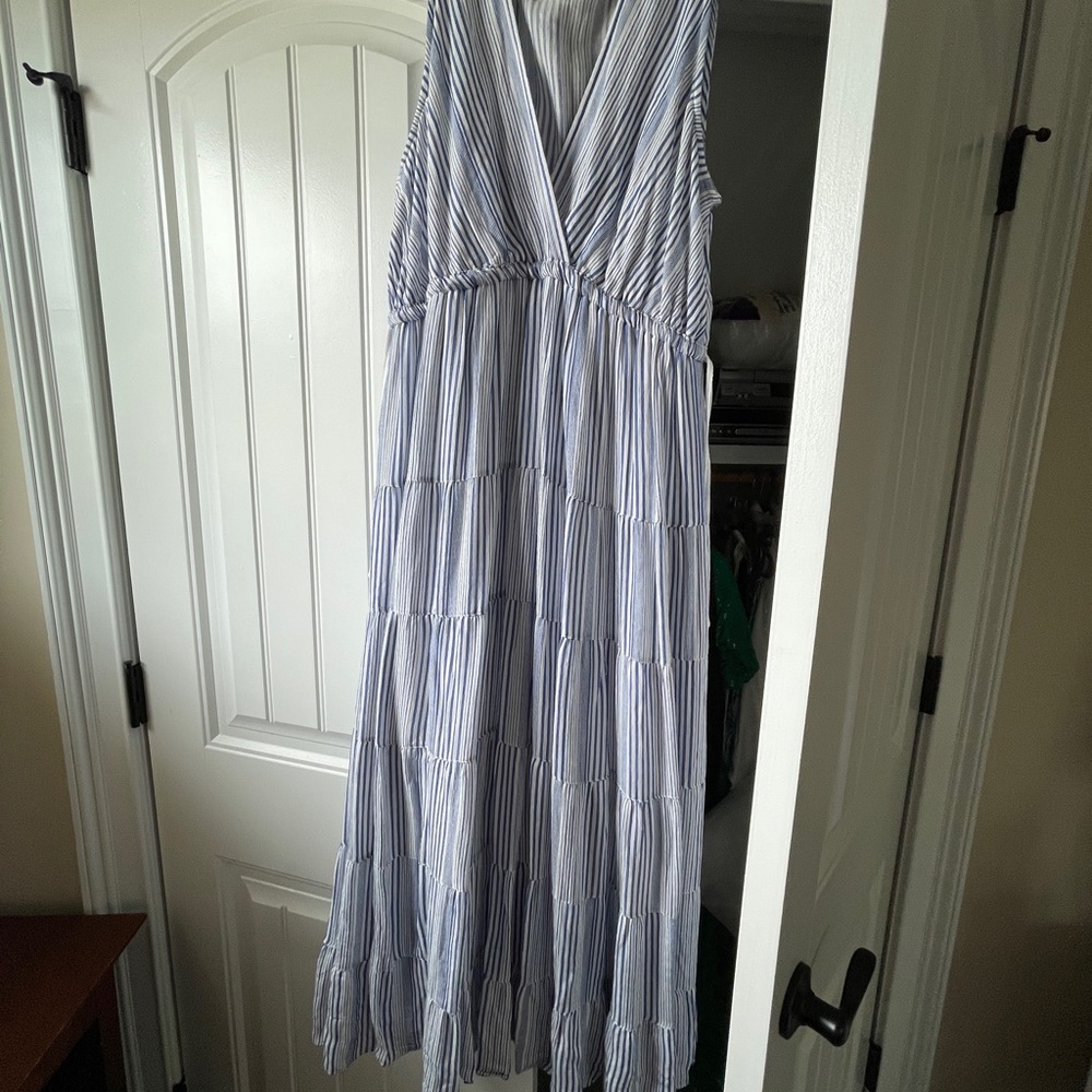 Max Studio Blue and White Striped Maxi Dress